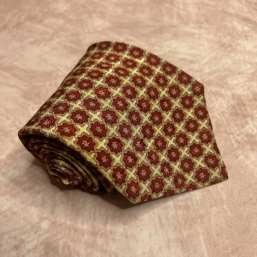 Vintage Valentino Cravatte Tie 90s Floral Geometric Print Silk Designer Prom